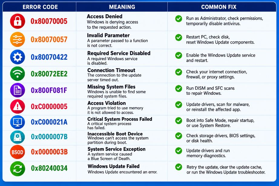 Common Windows Error Codes