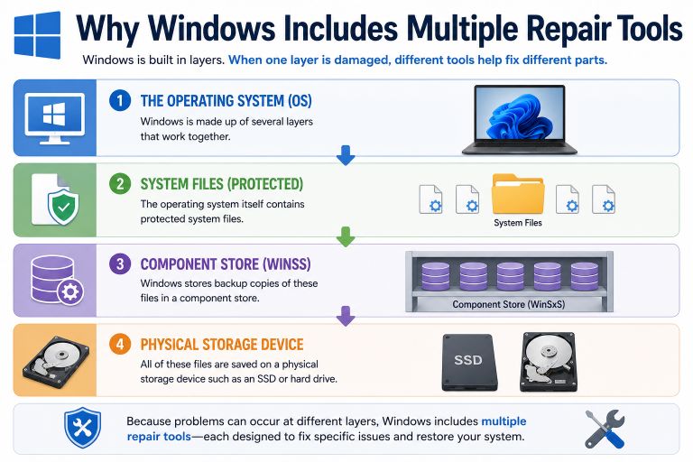 Why Windows Includes Multiple Repair Tools